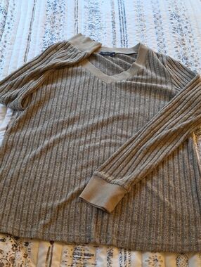 Soft Ribbed V-Neck Sweater in Taupe